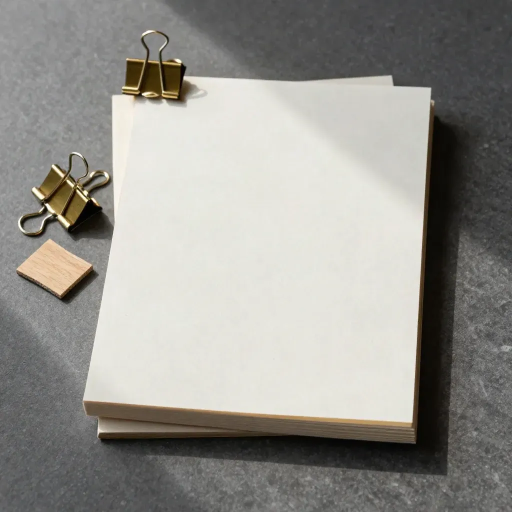 Open blank boards with brass clips and an oak sample chip on graphite stone.