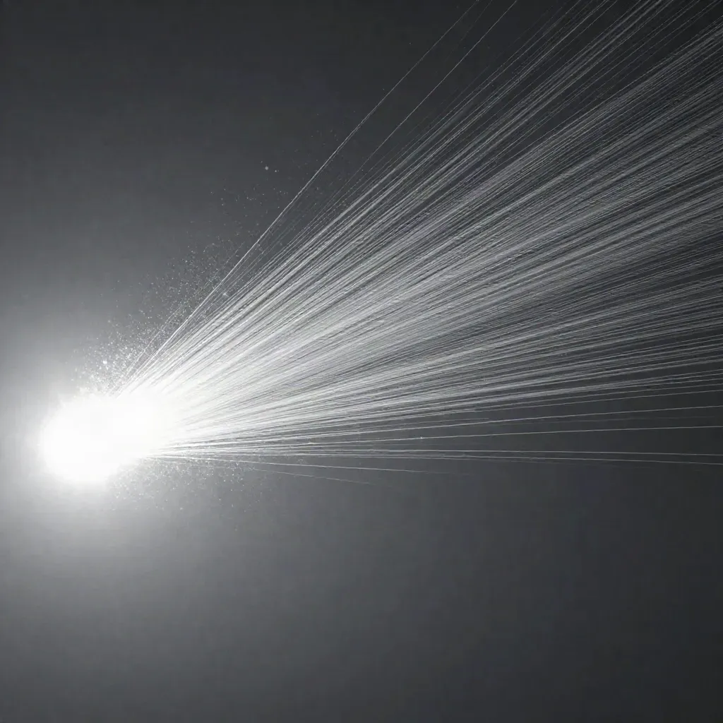 Silver filaments converge into a soft white bloom in graphite haze, with open copy space.